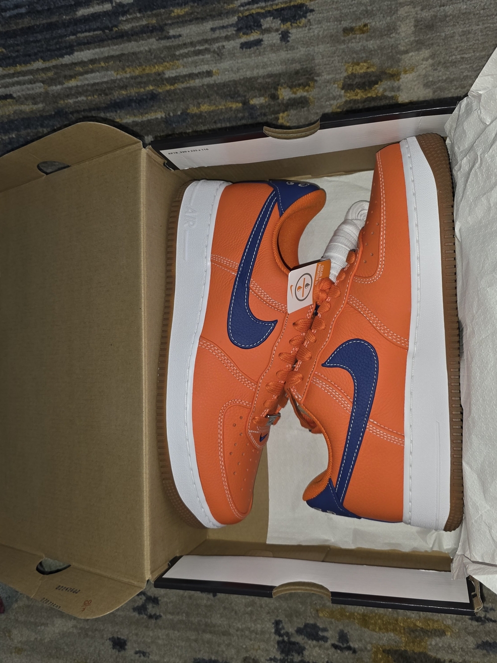 Men's Orange Low-Top Sneakers with Navy Swoosh